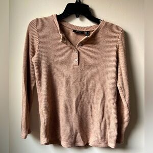Susan Graver Beige Waffle Knit Henley